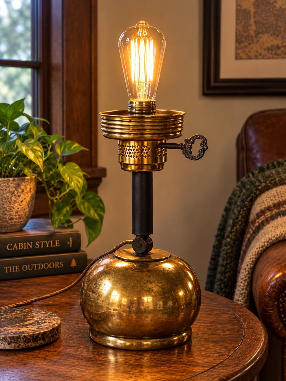 Antique 1920s Coleman Quick-Lite Brass Table Lamp Wichita KS Electric Converted